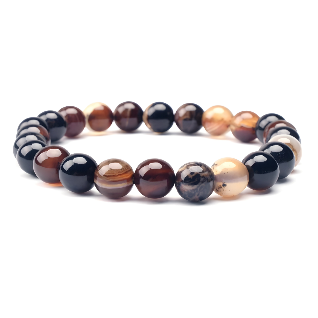 Natural Line Agate Beaded Bracelet – Handmade Stretch Stone Meditation Bracelet
