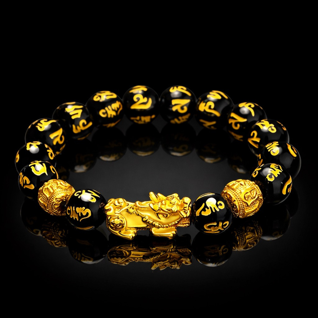 PiXiu Feng Shui Bracelet With Hand Carved Mantra. Unisex 12mm