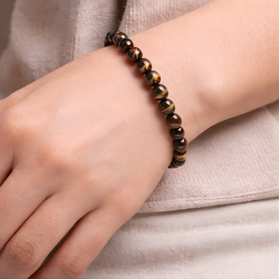 Brown Tiger Eye Bracelet – Natural Stone 10mm Beaded Meditation Bracelet