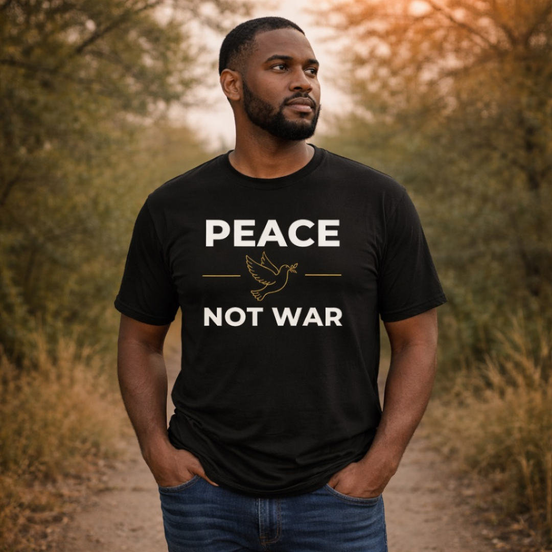 Peace Not War Black T-Shirt – Spiritual Graphic Tee | Snazzy Jahzzie