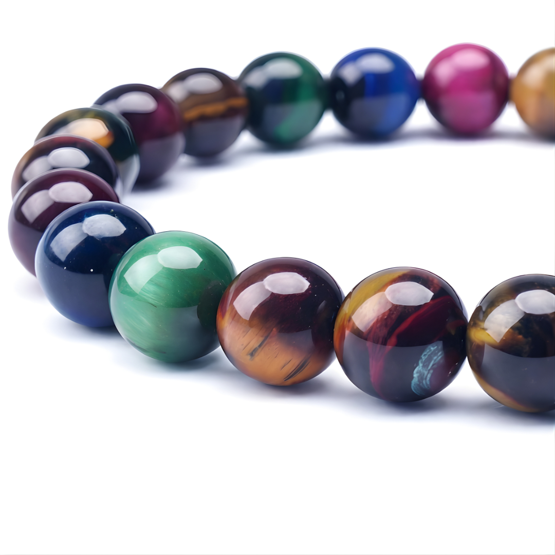 Multicolor Tiger Eye Beaded Bracelet – Natural Stone Meditation Bracelet for Balance & Protection (8mm)