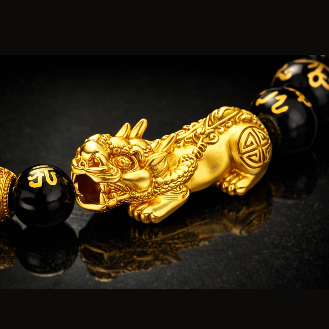 PiXiu Feng Shui Bracelet With Hand Carved Mantra. Unisex 12mm
