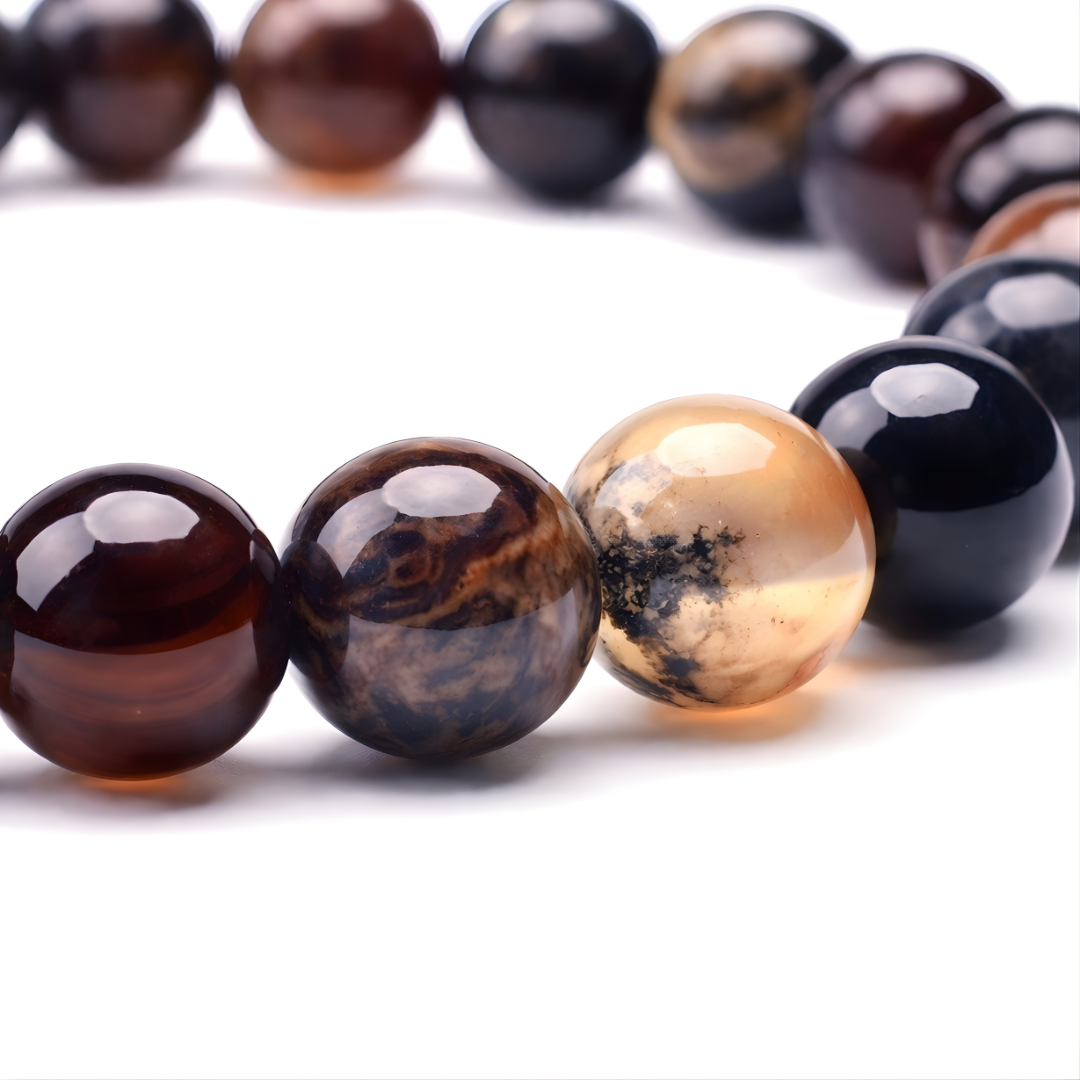 Natural Line Agate Beaded Bracelet – Handmade Stretch Stone Meditation Bracelet