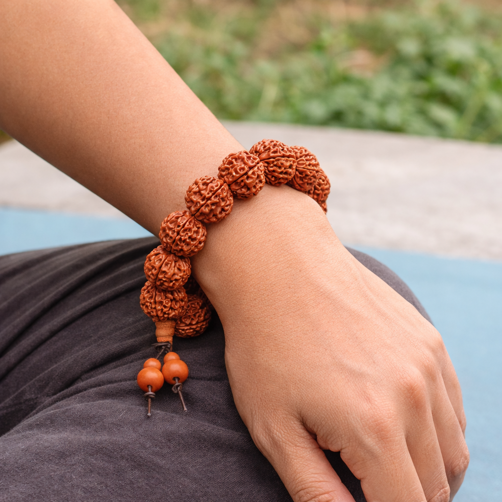 18mm Rudraksha Mukhi Mala Bracelet – Natural Meditation Prayer Beads