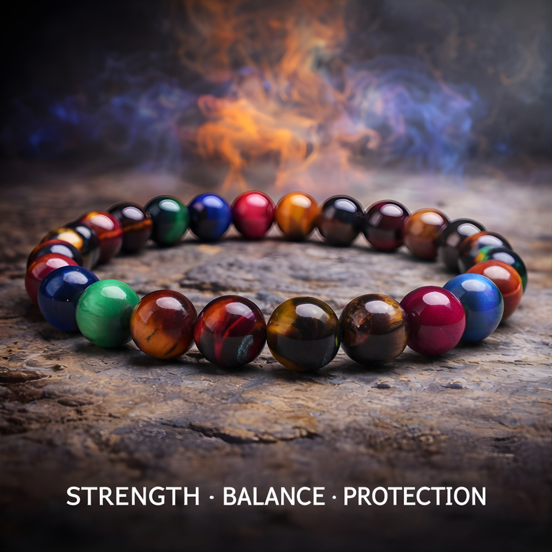 Multicolor Tiger Eye Beaded Bracelet – Natural Stone Meditation Bracelet for Balance & Protection (8mm)