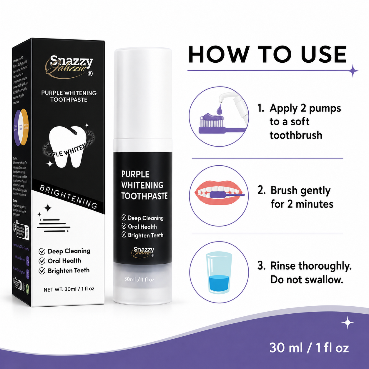 Snazzy Jahzzie Purple Whitening Toothpaste 30 ml / 1 fl oz