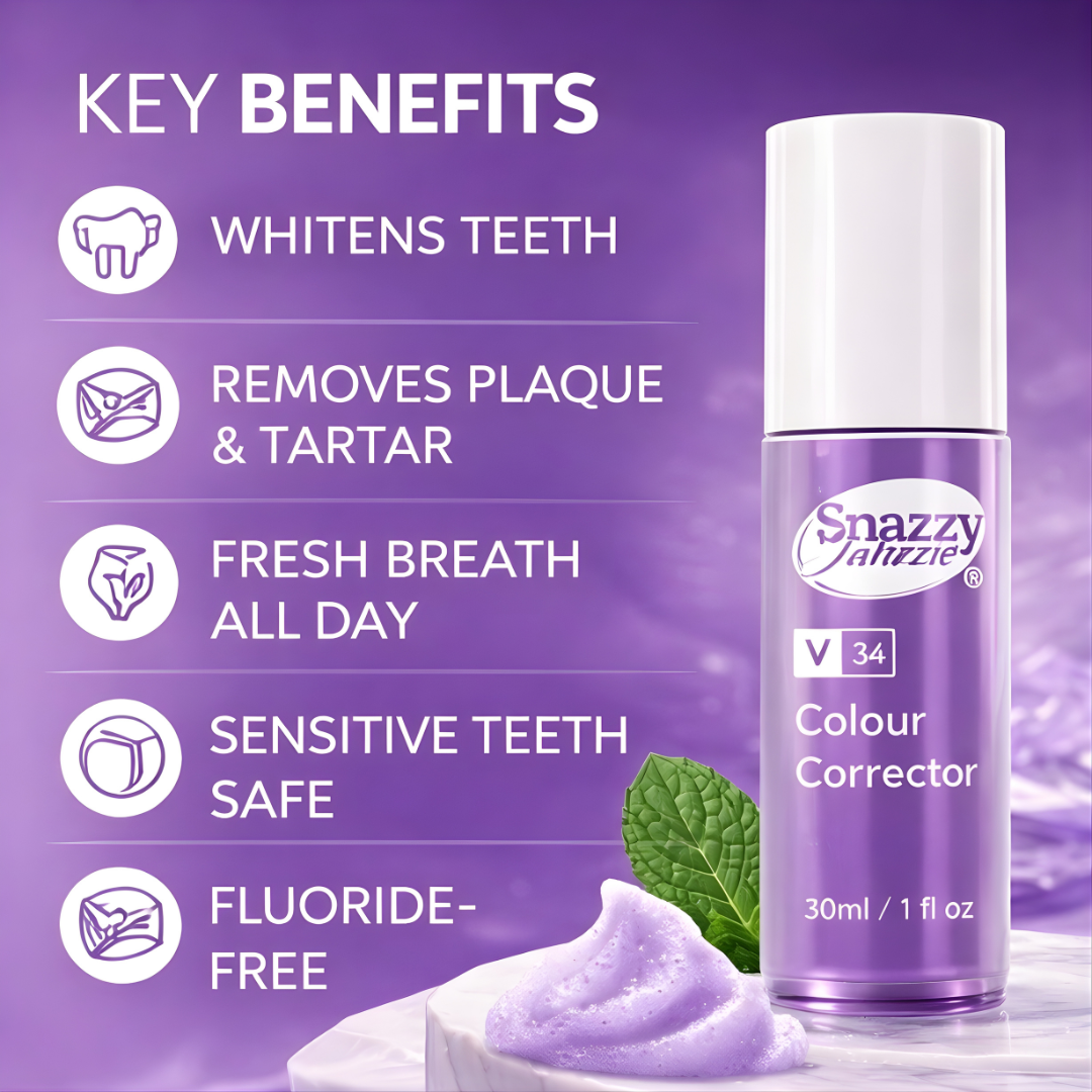 Snazzy Jahzzie V34 Purple Color Corrector Toothpaste Mousse – Teeth Whitening Foam