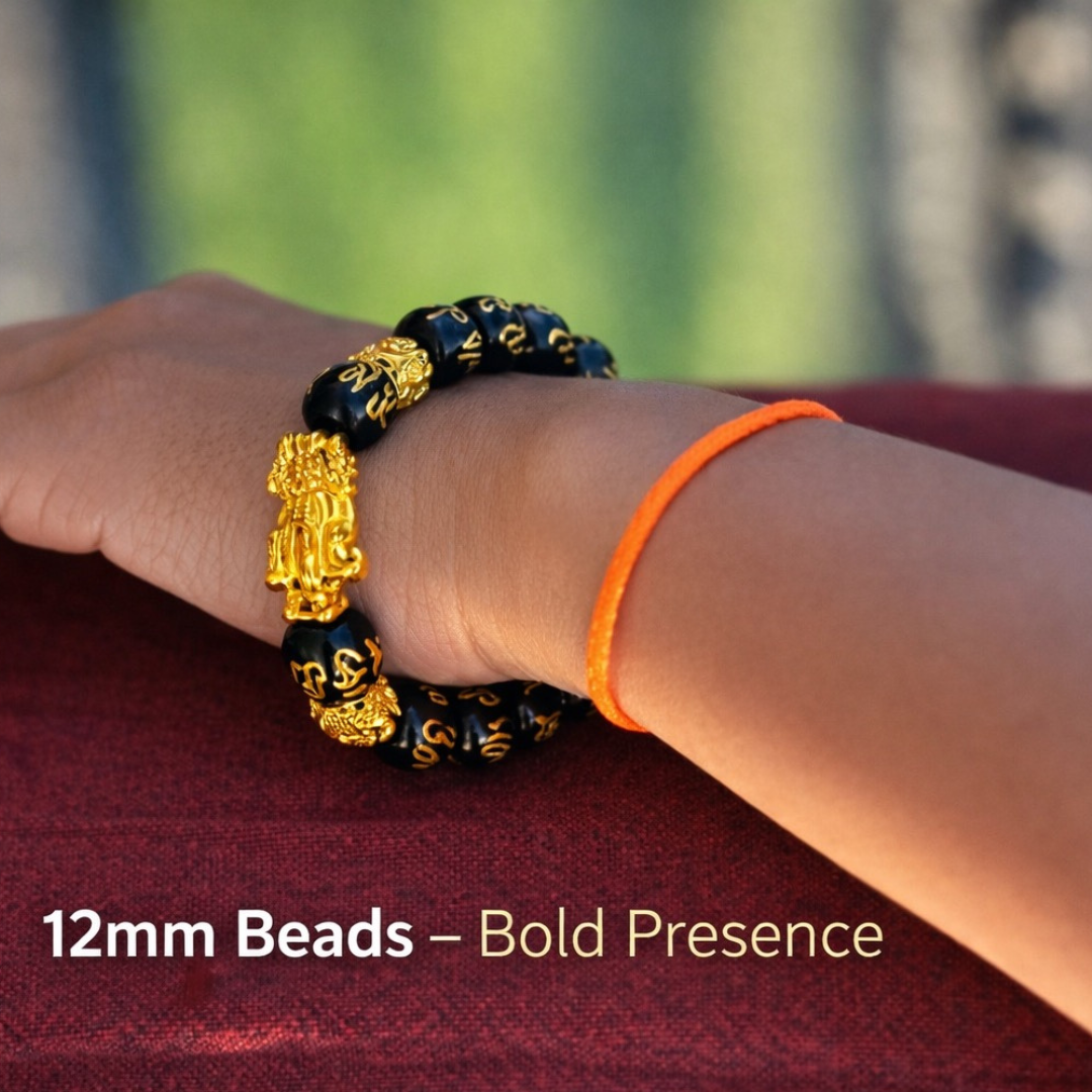 PiXiu Feng Shui Bracelet With Hand Carved Mantra. Unisex 12mm