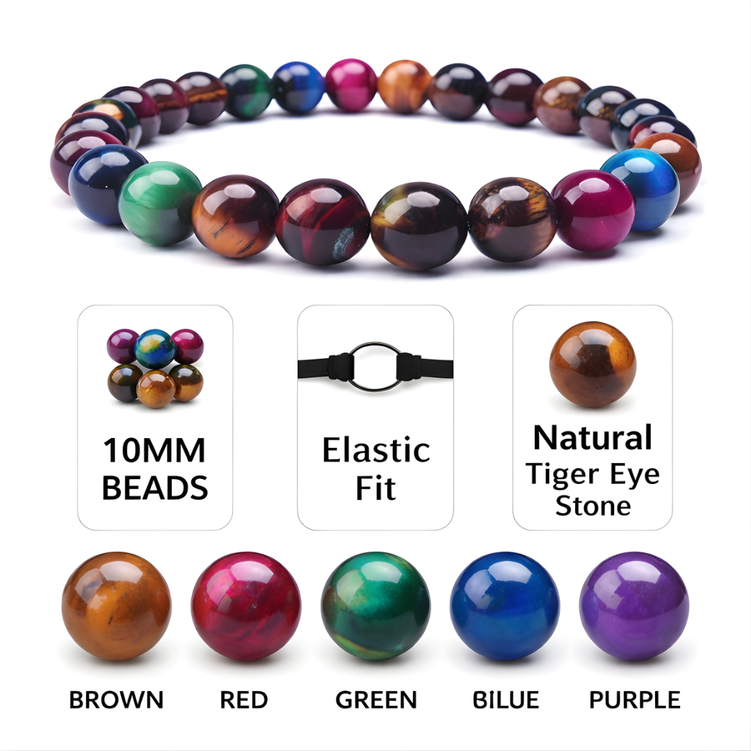 Multicolor Tiger Eye Beaded Bracelet – Natural Stone Meditation Bracelet for Balance & Protection (8mm)