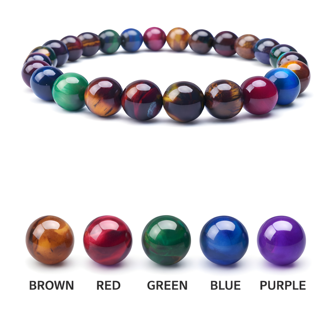 Multicolor Tiger Eye Beaded Bracelet – Natural Stone Meditation Bracelet for Balance & Protection (8mm)