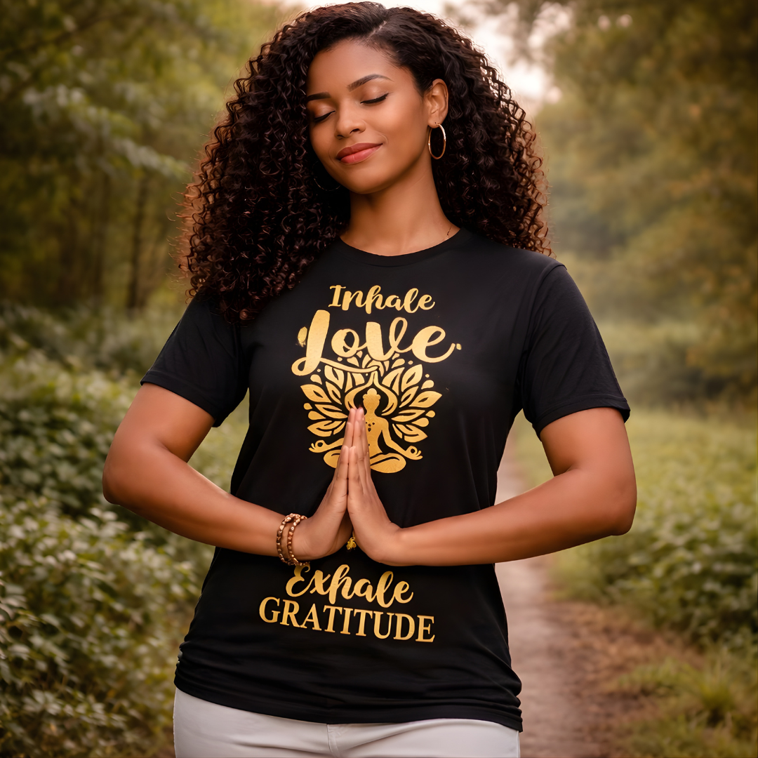 Inhale Love, Exhale Gratitude - Unisex Meditation T-Shirt