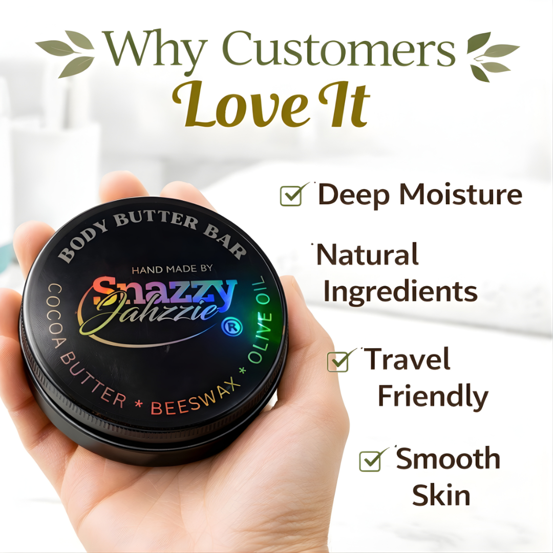 Snazzy Jahzzie Cocoa Butter Body Butter Bar – Natural Solid Moisturizer (2oz)