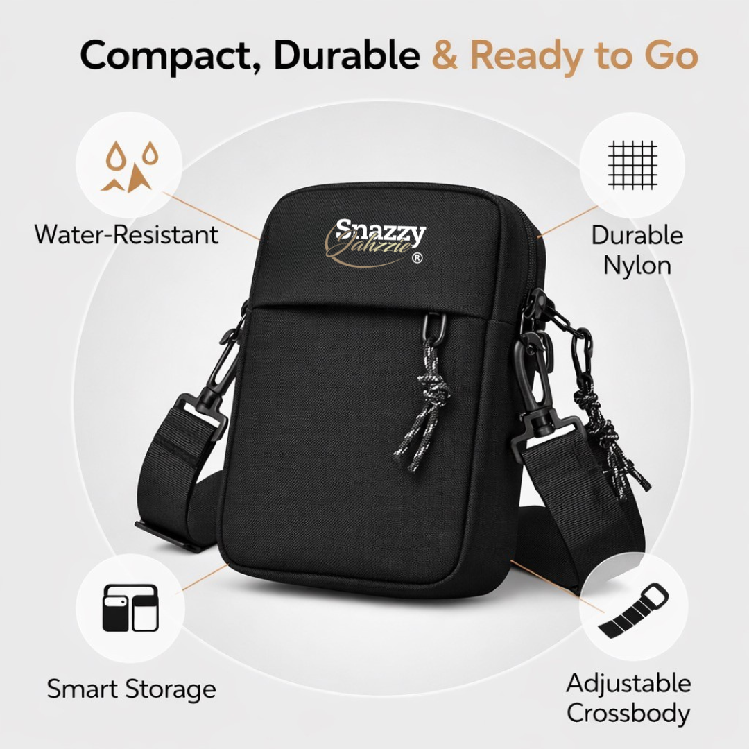 Snazzy Jahzzie Black Nylon Messenger Bag – Lightweight, Water-Resistant Crossbody (Unisex)