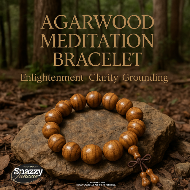 Natural Agarwood Meditation Bracelet – 15mm Beads | Buddhist Prayer Beads | Mindfulness & Spiritual Jewelry