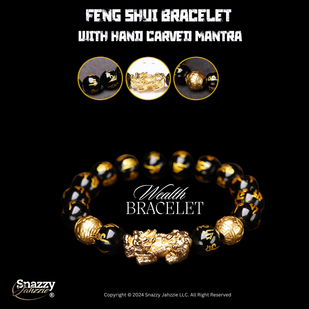 PiXiu Feng Shui Bracelet With Hand Carved Mantra. Unisex 12mm