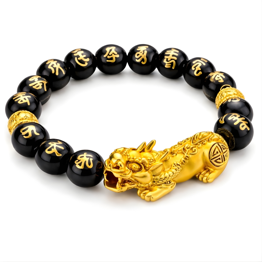 PiXiu Feng Shui Bracelet With Hand Carved Mantra. Unisex 12mm