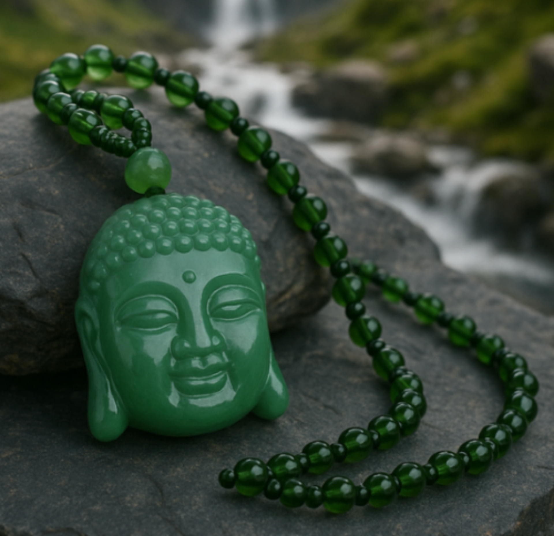 Beaded Rosary Necklace with Sakyamuni Buddha Head Charm