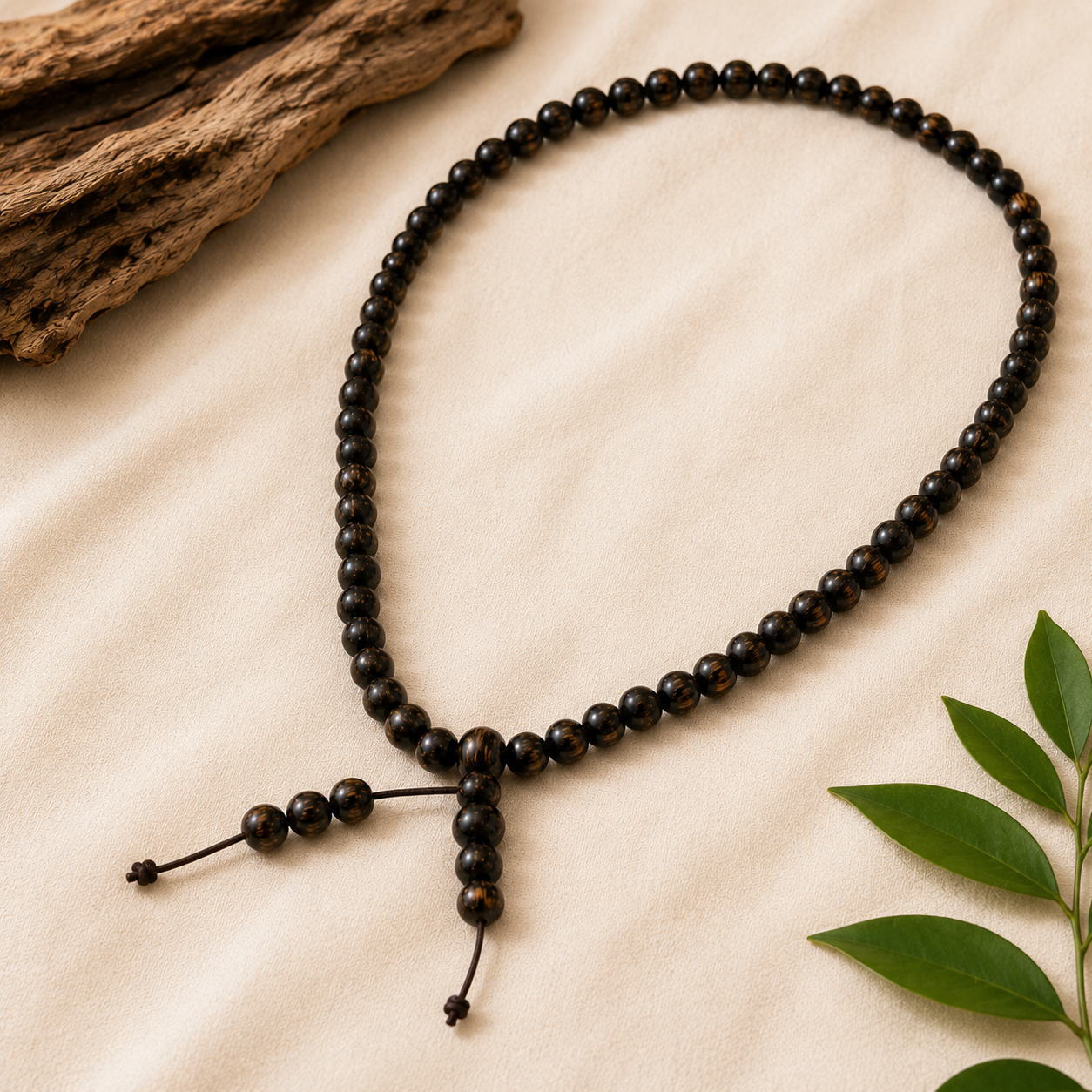 Vietnam Natural Wood Meditation Bracelet & Necklace Set – Monk-Blessed Jewelry