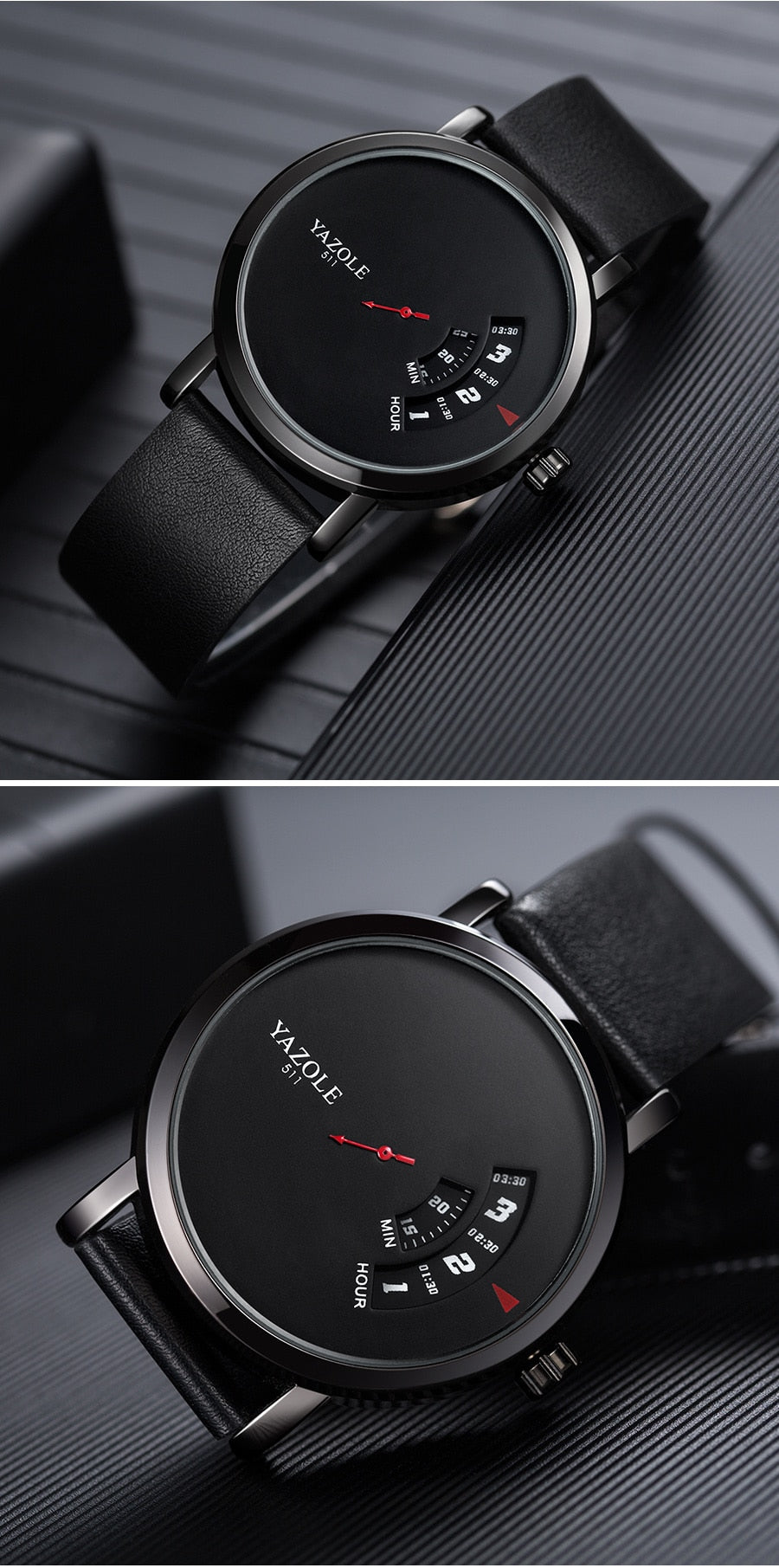 Men’s Quartz Wrist Watch With Leather Strap