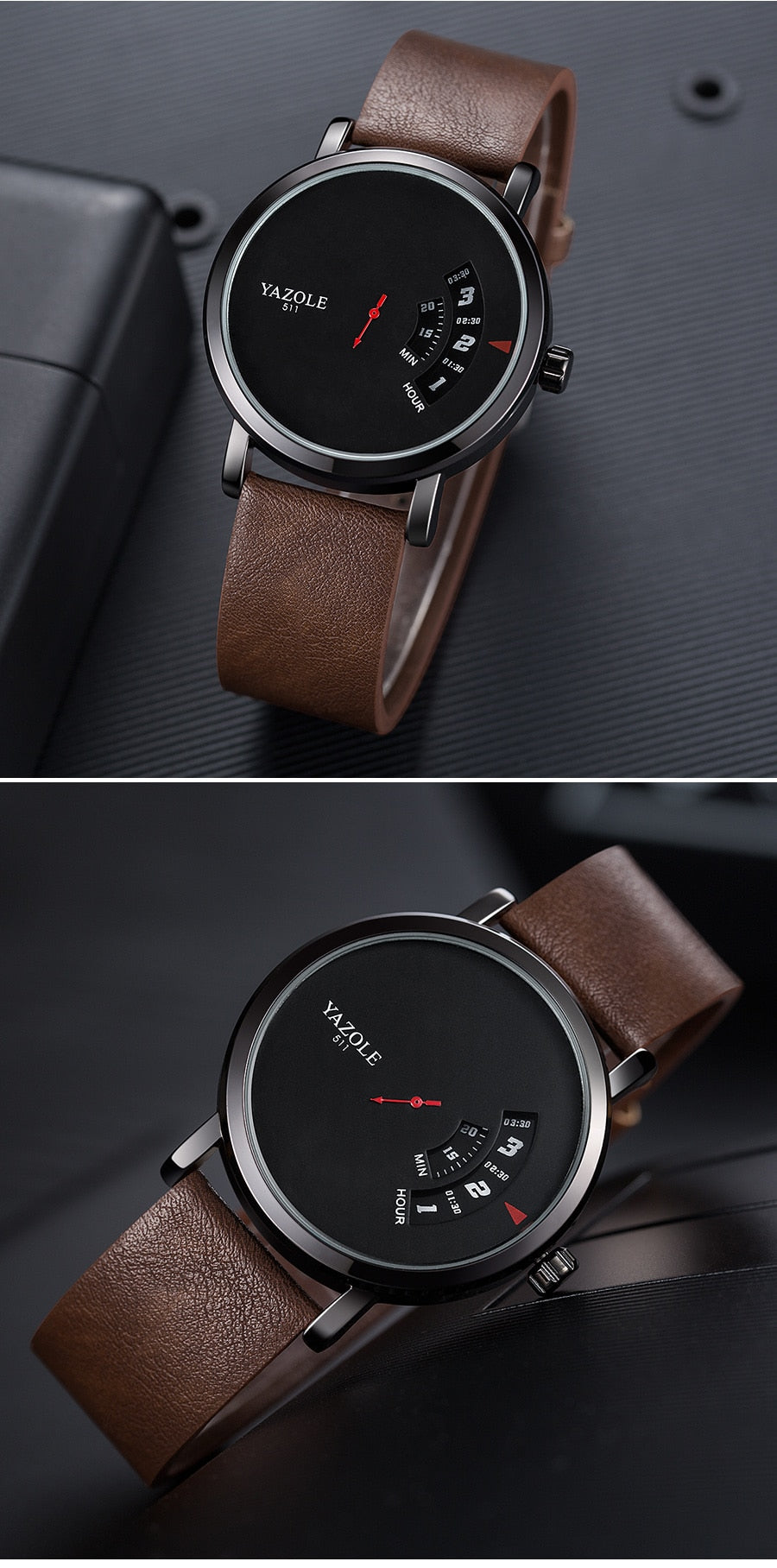 Men’s Quartz Wrist Watch With Leather Strap