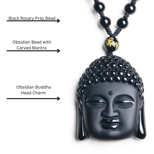 Black Obsidian Rosary Necklace – Sakyamuni Buddha Protection