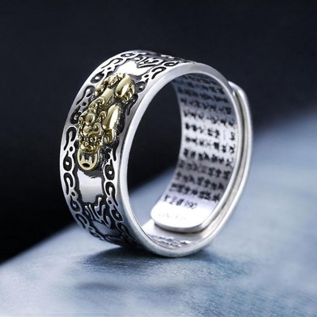 Pixiu Feng Shui Luck, Wealth & Protection Adjustable Ring for Unisex