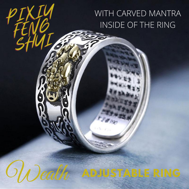 Pixiu Feng Shui Luck, Wealth & Protection Adjustable Ring for Unisex