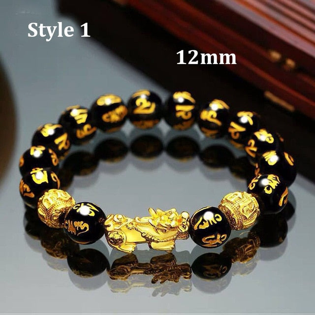 PiXiu Feng Shui Bracelet With Hand Carved Mantra. Unisex 12mm