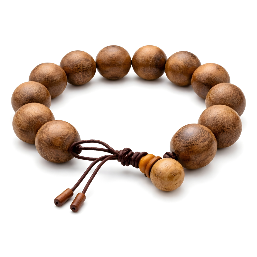Natural Agarwood Meditation Bracelet – 15mm Beads | Buddhist Prayer Beads | Mindfulness & Spiritual Jewelry