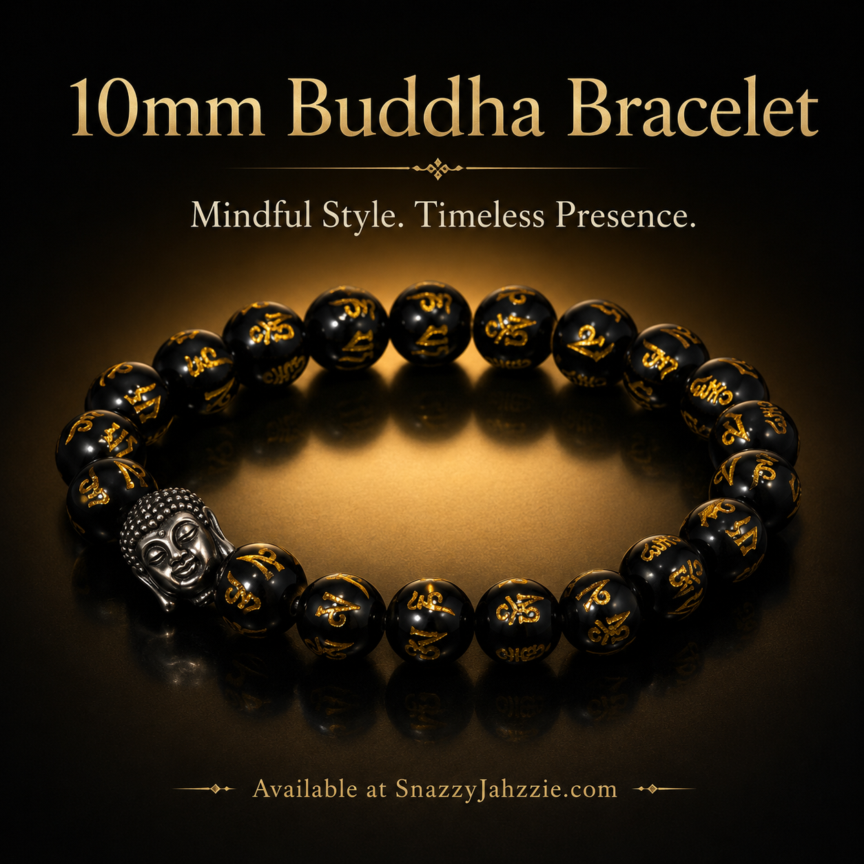 10mm Monk-Blessed Buddha Bracelet – Black & Gold