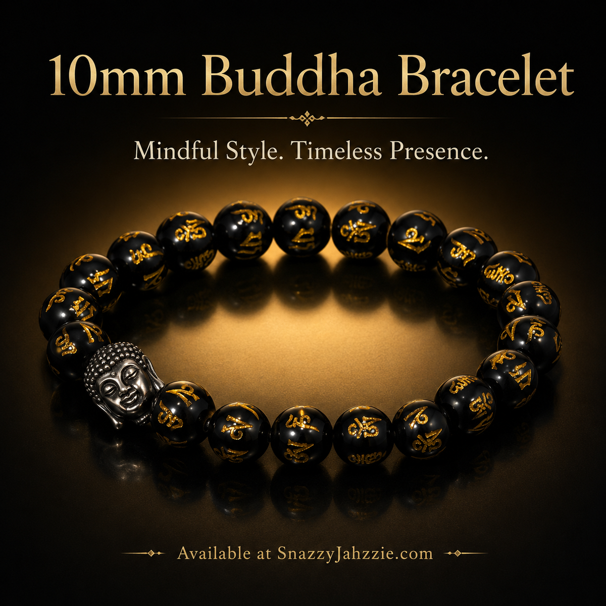 10mm Monk-Blessed Buddha Bracelet Black & Gold