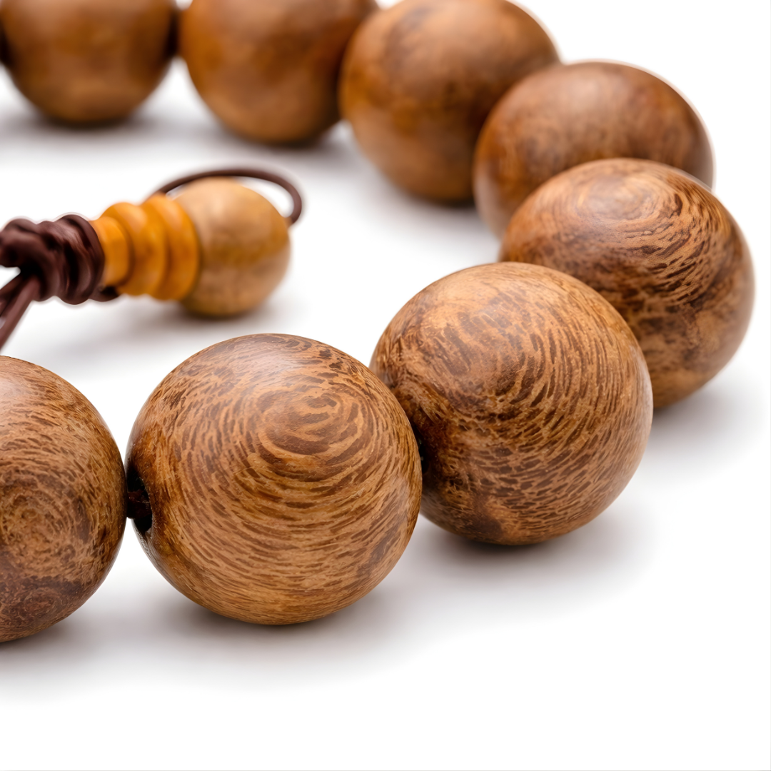 Natural Agarwood Meditation Bracelet – 15mm Beads | Buddhist Prayer Beads | Mindfulness & Spiritual Jewelry