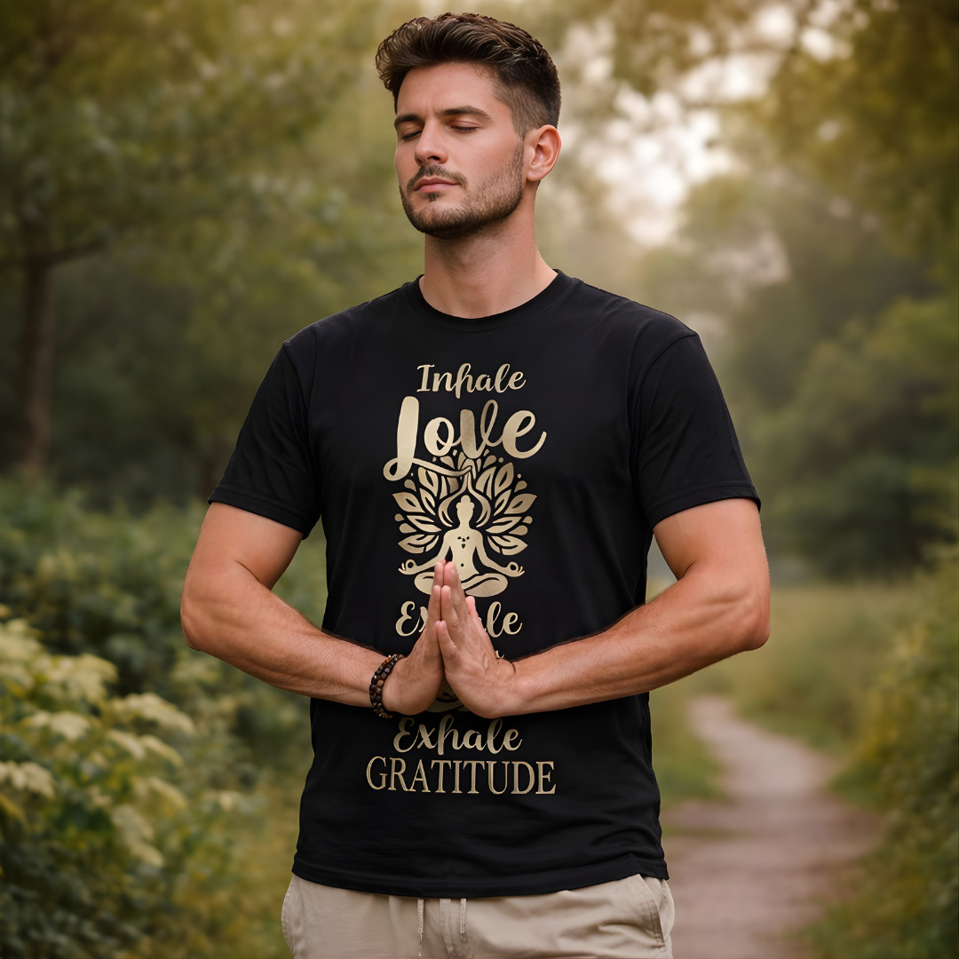 Inhale Love, Exhale Gratitude - Unisex Meditation T-Shirt