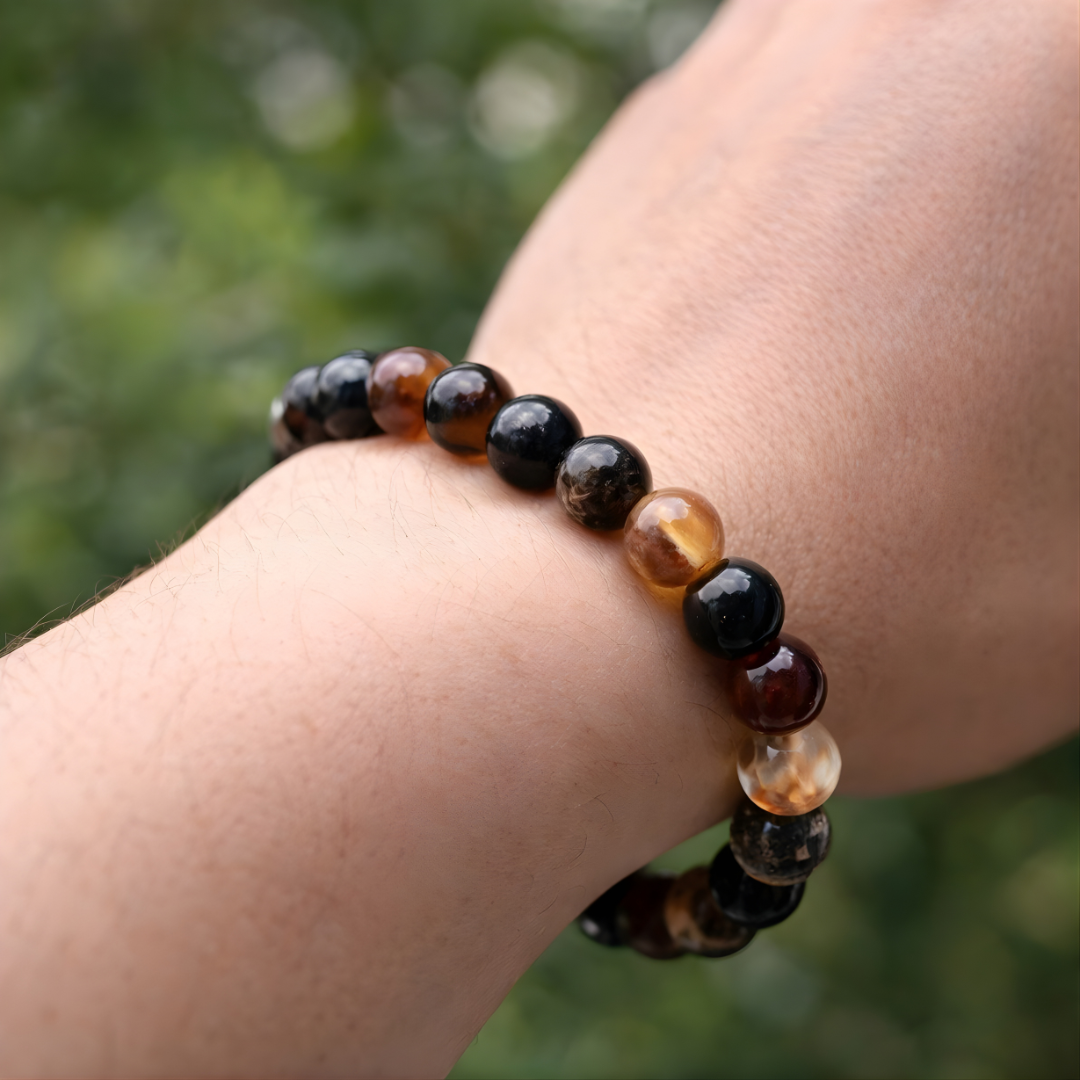 Natural Line Agate Beaded Bracelet – Handmade Stretch Stone Meditation Bracelet