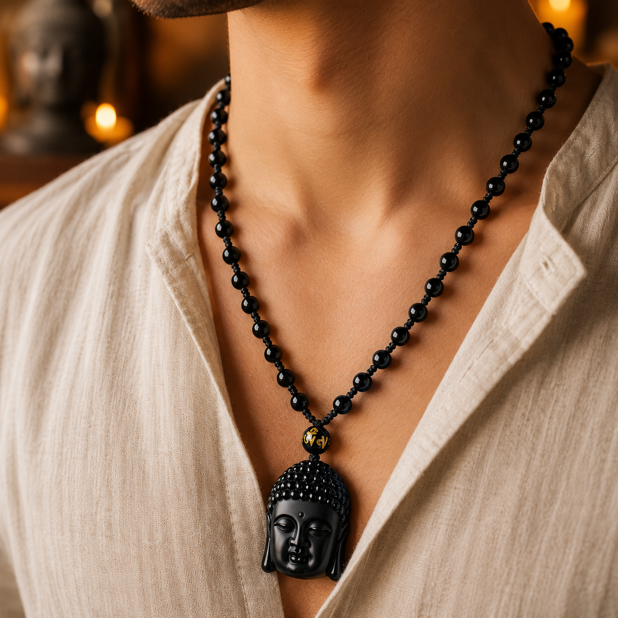 Temple-Blessed Buddha Rosary Necklace for Mindfulness and Meditation