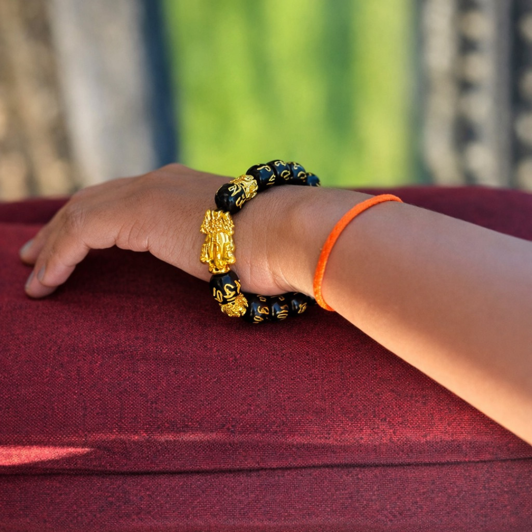 PiXiu Feng Shui  Bracelet With Hand Carved Mantra.  Unisex 12mm