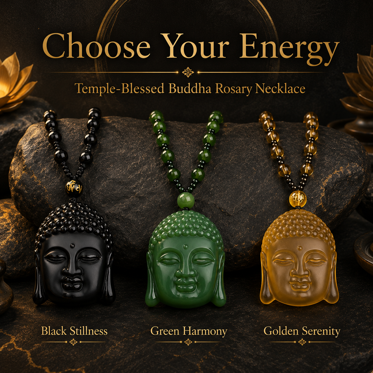 Temple-Blessed Buddha Rosary Necklace for Mindfulness and Meditation