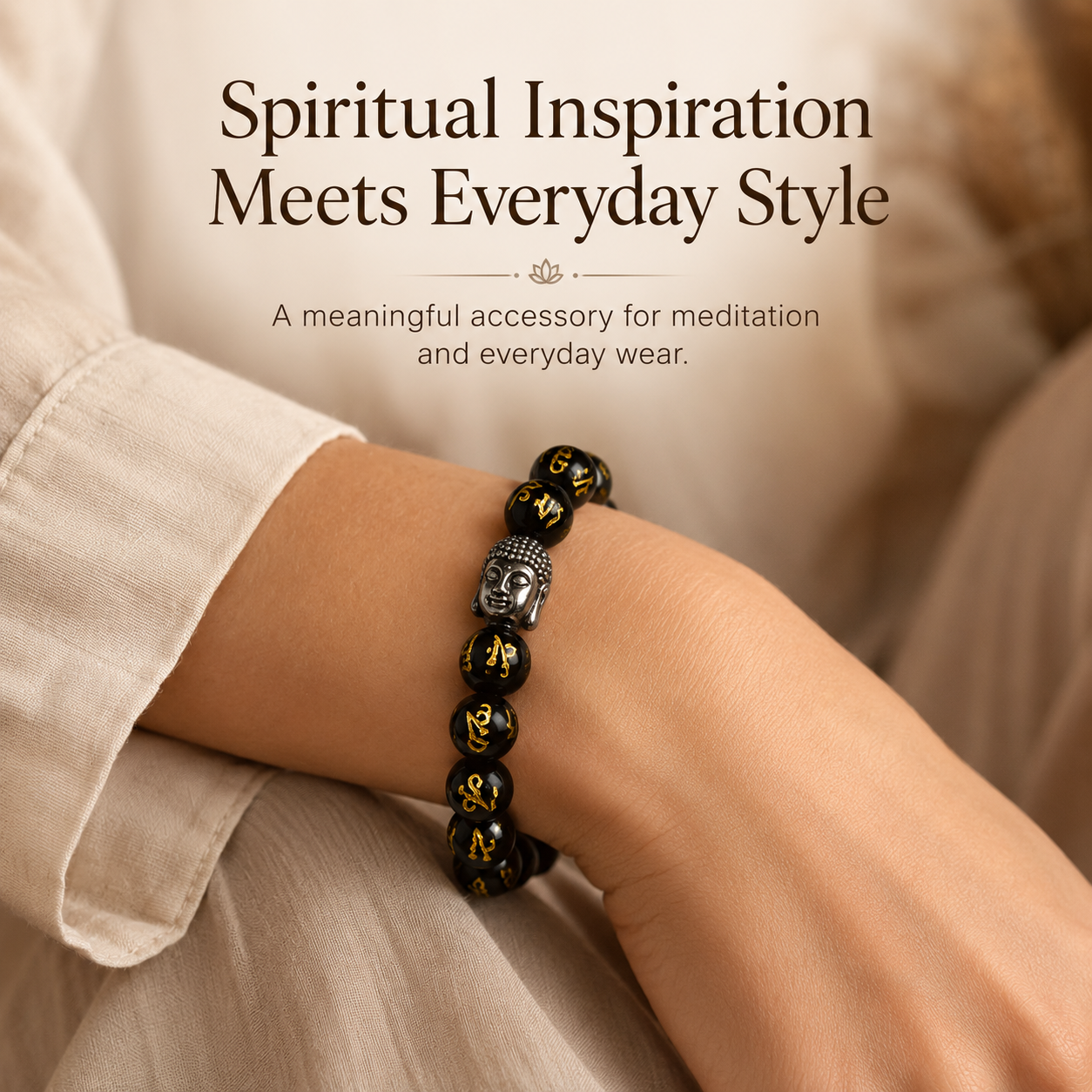 10mm Monk-Blessed Buddha Bracelet – Black & Gold