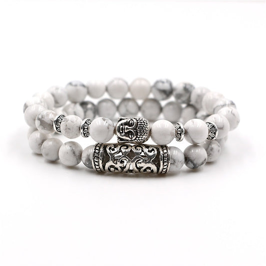 2Pcs/ Set All Natural Stone Beads Silver Plated Buddha Bracelet.
Available in three colors. Black, White, & Brown