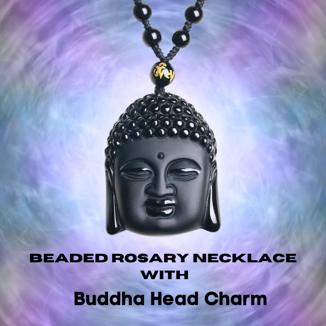 Beaded Rosary Necklace with Sakyamuni Buddha Head Charm