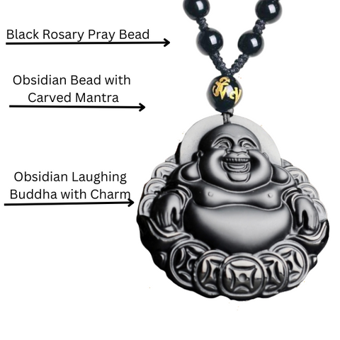 Beaded Rosary Necklace with Laughing Buddha Charm