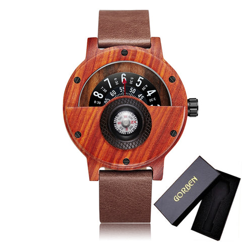 Wood Watch With Unique Compass