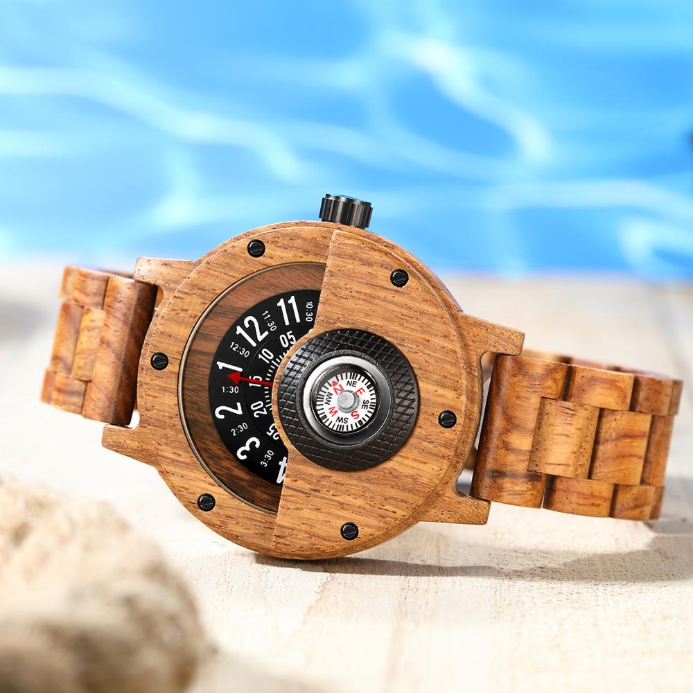 Wood Watch With Unique Compass