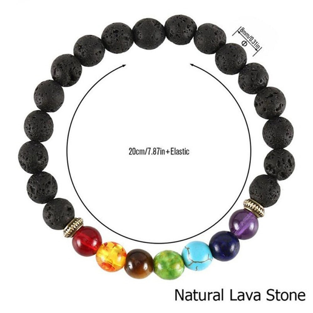 Unisex 7 Chakra All Natural Lava Stone Beaded Diffuser Bracelet