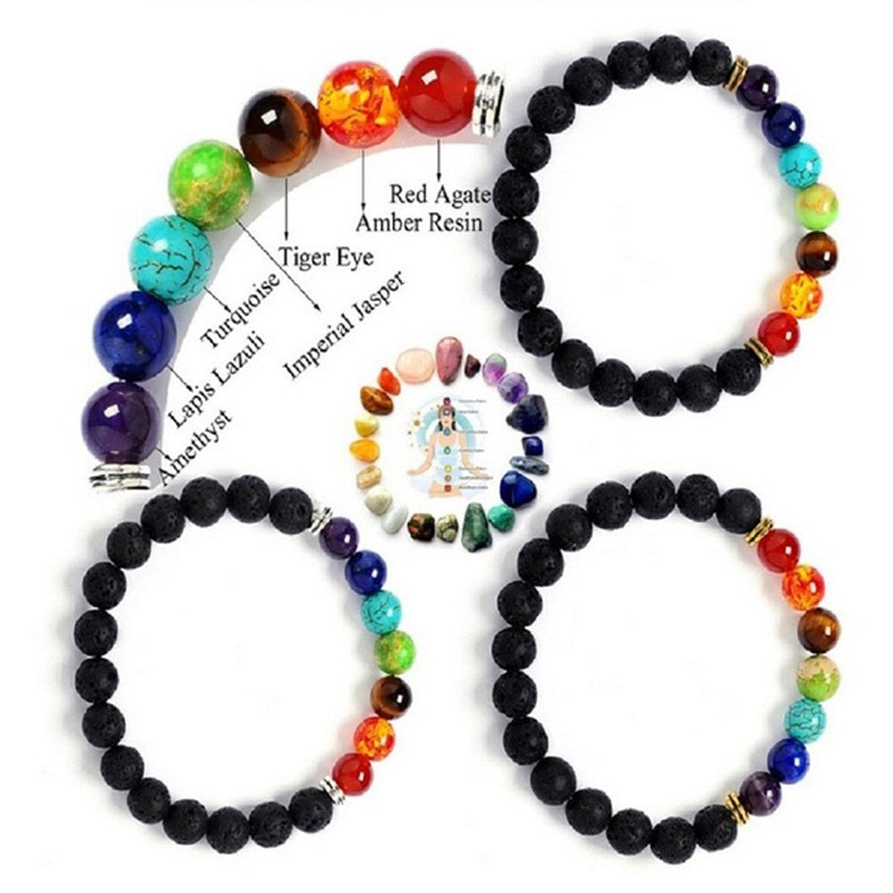 Unisex 7 Chakra All Natural Lava Stone Beaded Diffuser Bracelet