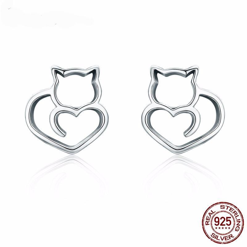 Sterling Silver Small Cat Stud Earrings for Women - Snazzy Jahzzie LLC