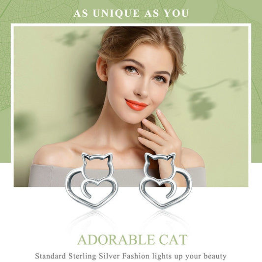 Sterling Silver Small Cat Stud Earrings for Women - Snazzy Jahzzie LLC