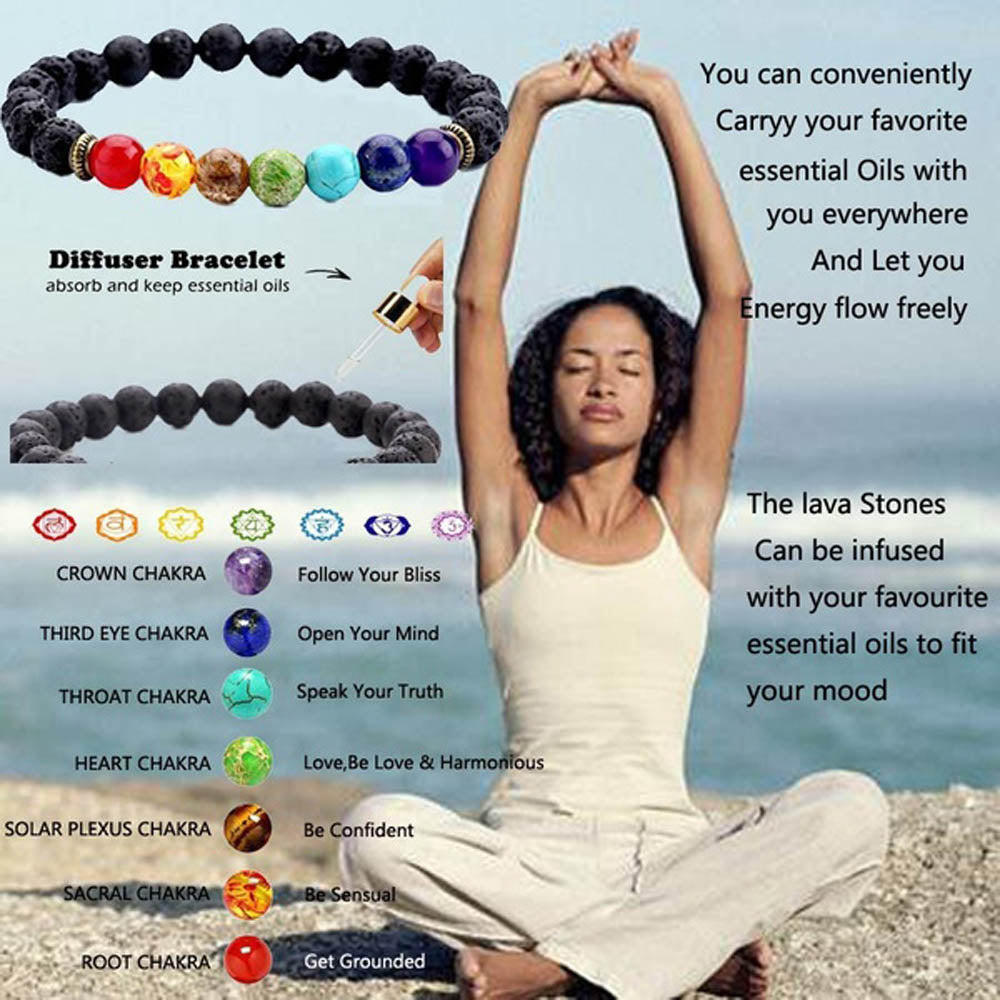 Unisex 7 Chakra All Natural Lava Stone Beaded Diffuser Bracelet