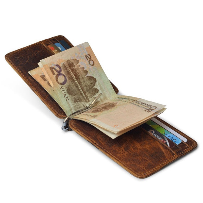 Thin Billfold Folded Leather Money Clip Credit Card Wallet For Men Or Women